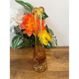 Vintage Fenton Amber‎ Glass Hobnail Swung Vase MCM Collectible Decor Retro
